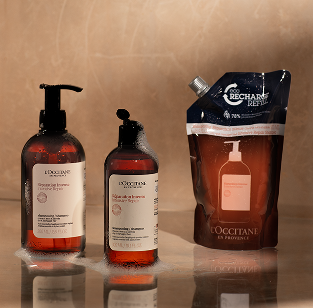 L'OCCITANE Luxury Intense Repairing Shampoo & Intense Repairing Shampoo Eco-Refill, L'OCCITANE Luxury Intense Repairing Conditioner & Intense Repairing Conditioner Eco-Refill, Reduce Waste