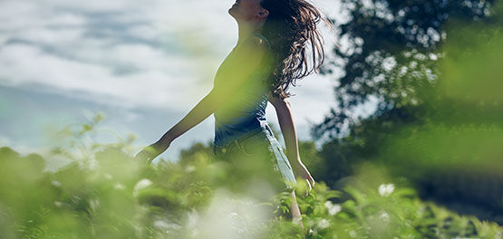 Lady walking through Verbena Field, Summer, Fresh Citrus Scent, Lemony, Cooling, Nourishing, Calming, Herbal Remedy