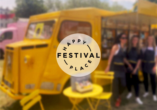 Happy Place Festival Logo on image showing people L'OCCITANE Brand Ambassadors welcoming guests.