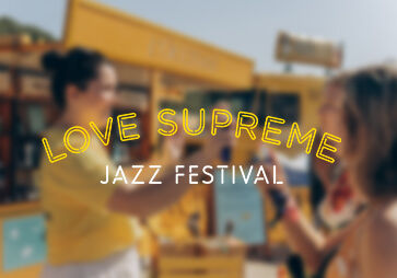 Love Supreme Jazz Festival Logo on image showing people enjoying L'OCCITANE products.  