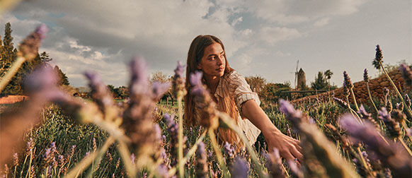 Image showing a woman walking through a lavender field in Provence