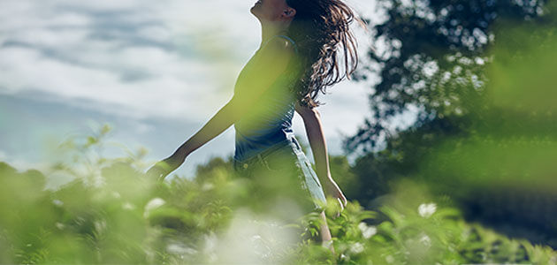 Lady walking through Verbena Field, Summer, Fresh Citrus Scent, Lemony, Cooling, Nourishing, Calming, Herbal Remedy