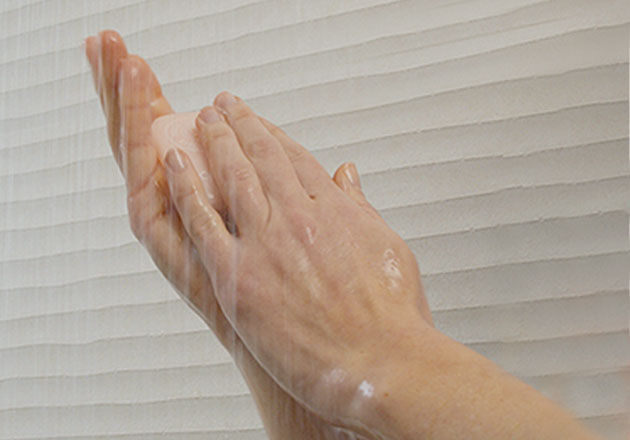 Lathering Solid Shampoo Bar with Hands
