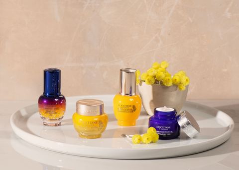 Image shows L'OCCITANE Immortelle Divine Eye Balm, L'OCCITANE Immortelle divine eye contour, L'OCCITANE Immortelle Overnight Reset, Immortelle Precious Eye Balm