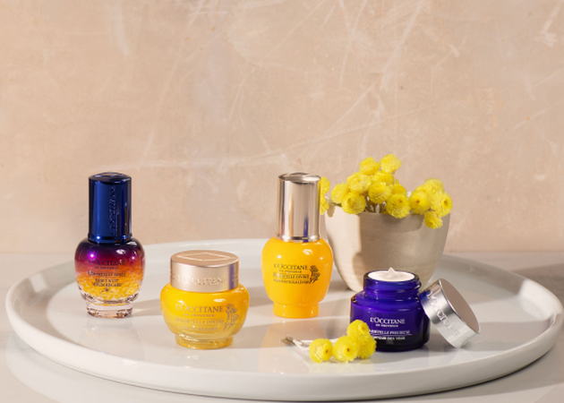 Image shows L'OCCITANE Immortelle Divine Eye Balm, L'OCCITANE Immortelle divine eye contour, L'OCCITANE Immortelle Overnight Reset, Immortelle Precious Eye Balm